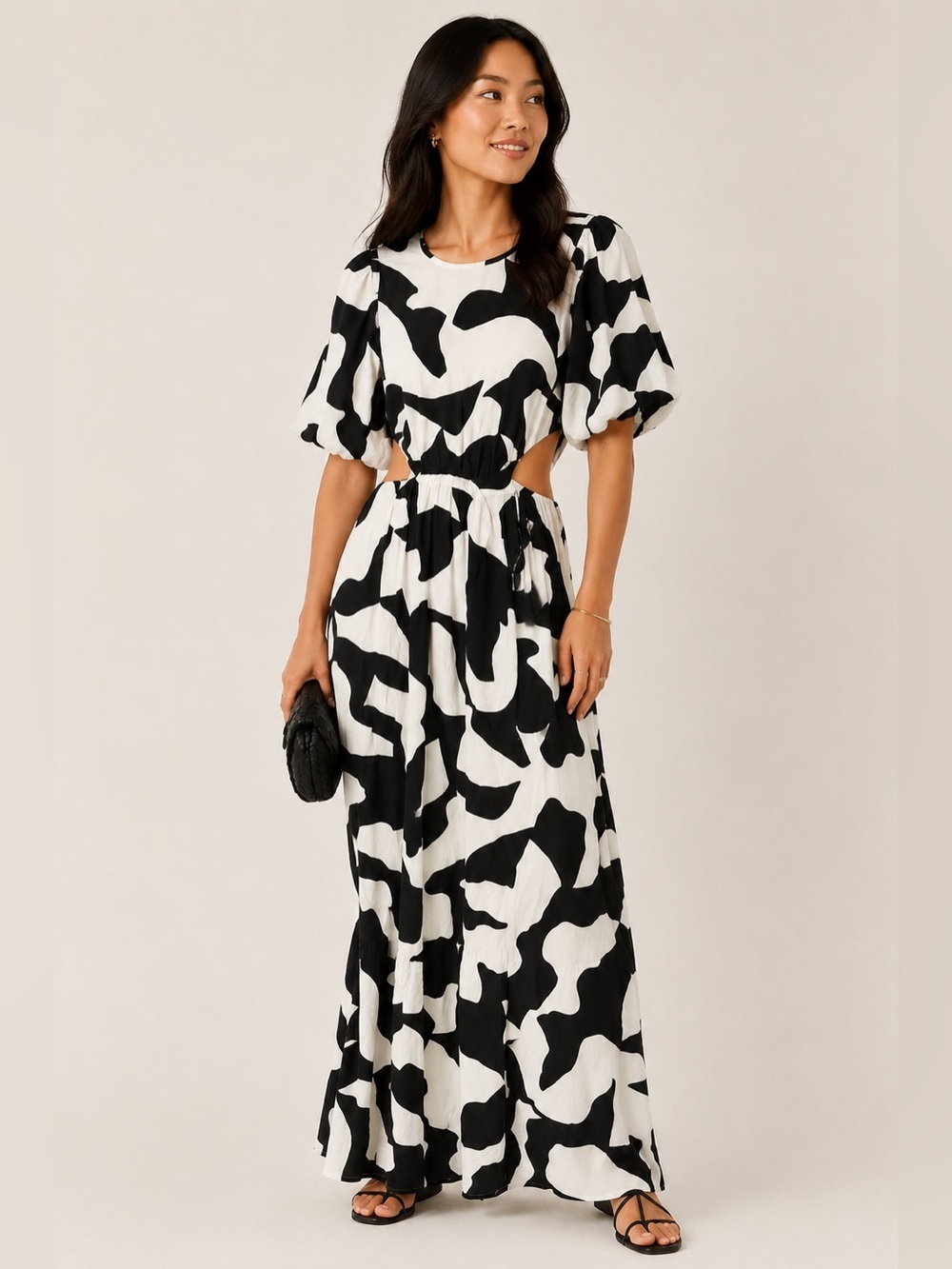 Abercrombie & Fitch Black White Short Sleeve Cutout Maxi Dress S